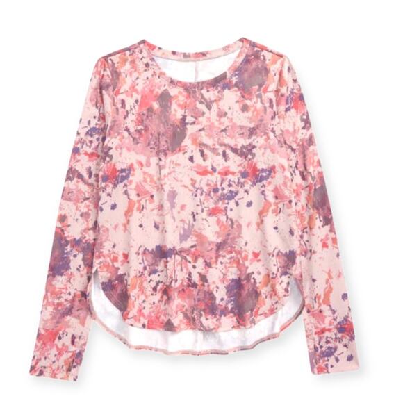 Zella Girls Curved Hem Long Sleeve T Shirt Pink Splatter Size Large NWT $35 MSRP - Picture 1 of 6